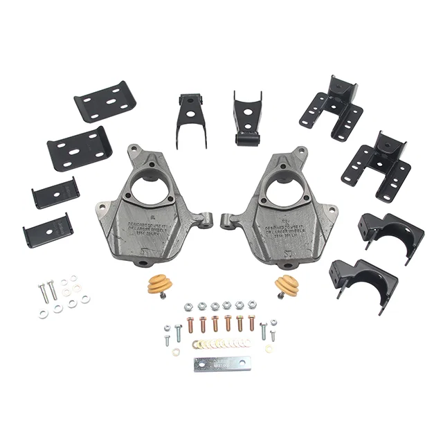1011 – BELLTECH Lowering Kit, 2 Inch Front/ 4 Inch Rear Drop Black Bracket Components Without Shocks With Drop Spindl...